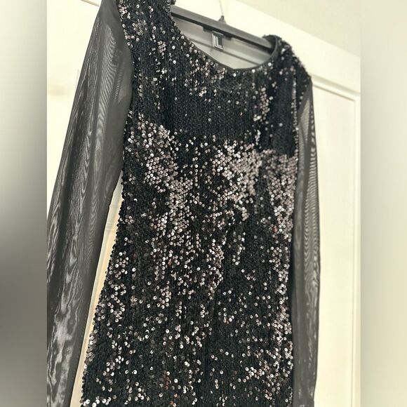 Sequin and mesh long sleeve mini dress with shoulder pads - Picture 3 of 7